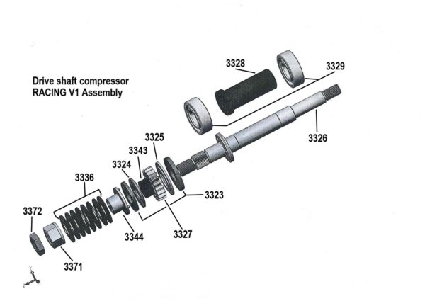 Exploded View Compressor drive shaft RACING V1